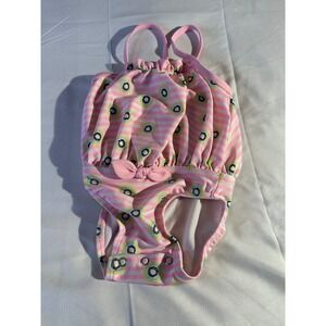 Cat & Jack Kids Girls Pink Kiwi Stripe Swimsuit One Piece Size 6-9 Months